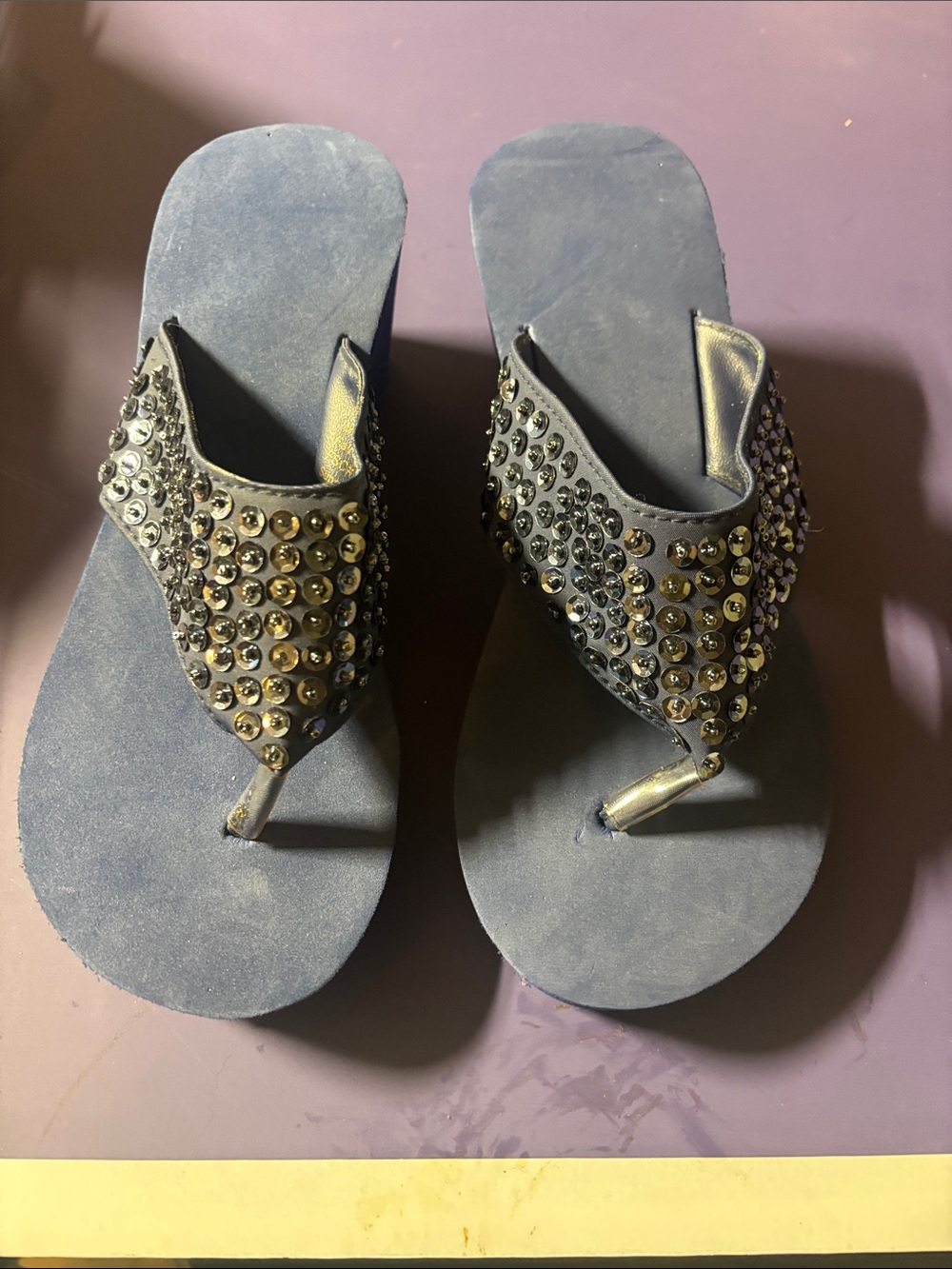Studded Navy Blue Women's Thong Sandals